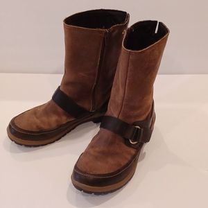 Merrell Moto Boot Brown Round Toe Mary Jane Strap